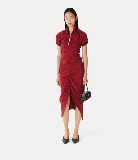 Pulling Dress in jacquard rosso stampa graffiti orb - YES SHOPAbitiVIVIENNE WESTWOOD16010051-J00B5-XXS