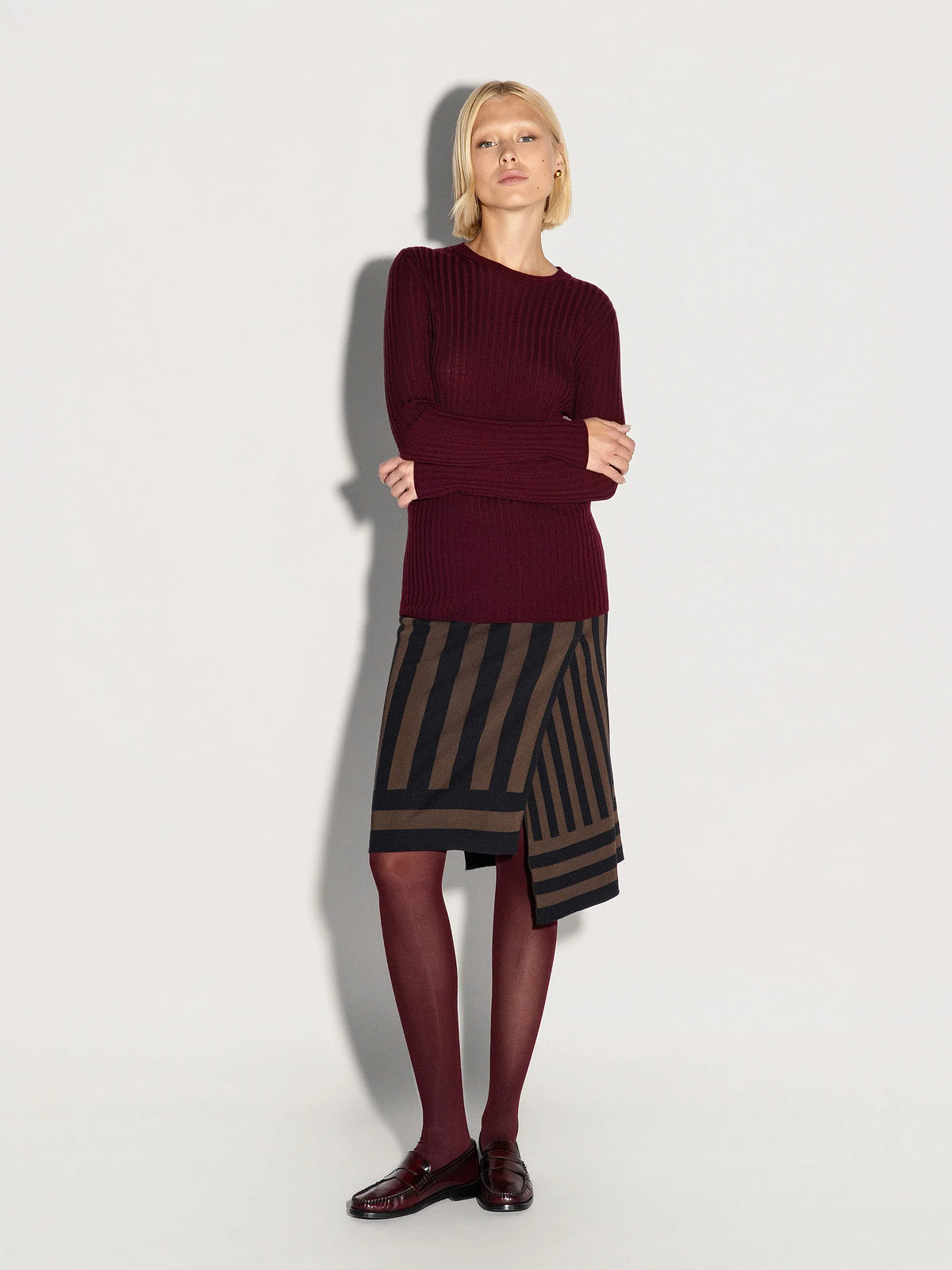Pullover girocollo in lana a costine bordeaux - YES SHOPMaglieAKEPMGKD15140-6