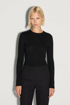 Pullover girocollo in lana a costine nero - YES SHOPMaglieAKEPMGKD15140-6