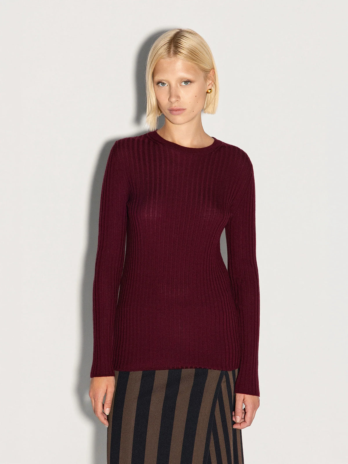 Pullover girocollo in lana a costine bordeaux - YES SHOPMaglieAKEPMGKD15140-6