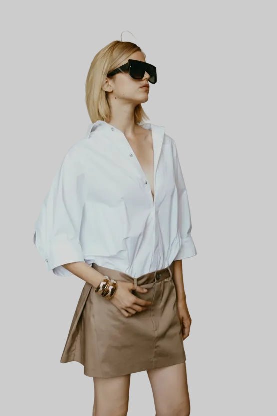 Abito camicia oversize bianca con gonna tabacco - YES SHOPAbitiTHE M..GEORGE-XXS9201108863771