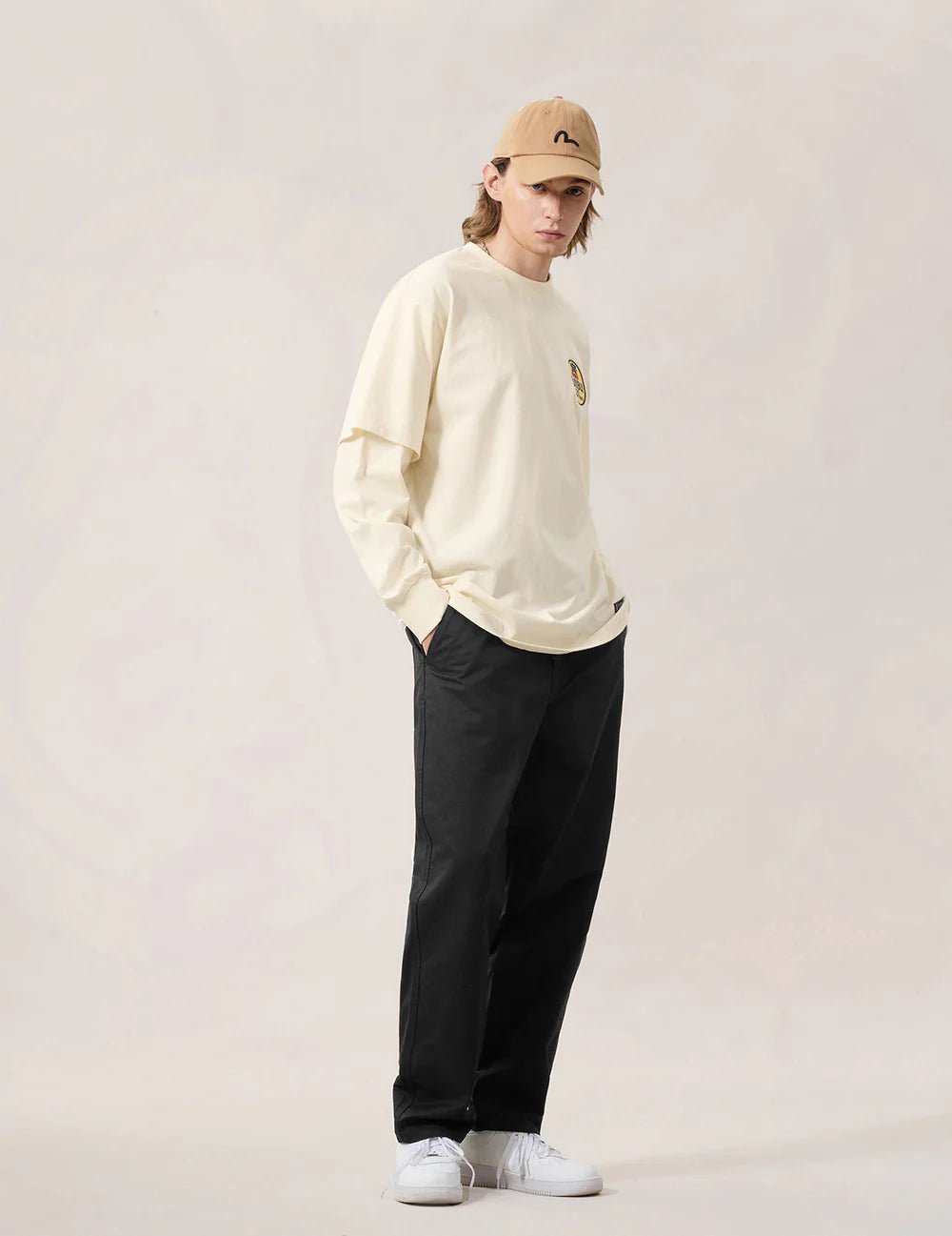 Pantaloni chino nero con motivo a pavone e pennellate - YES SHOPPantaloniEVISU2ESHTM6PT1145-W251273748964771
