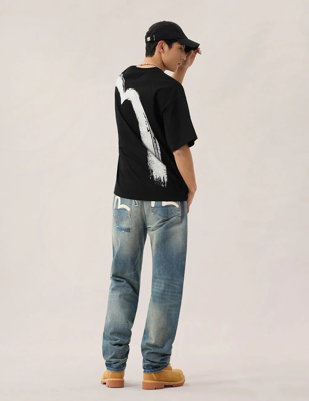 T-shirt nera con stampa di pavone a mano bianca - YES SHOPT-shirtEVISU2ESHTM6TS1090-XXS7393748964771