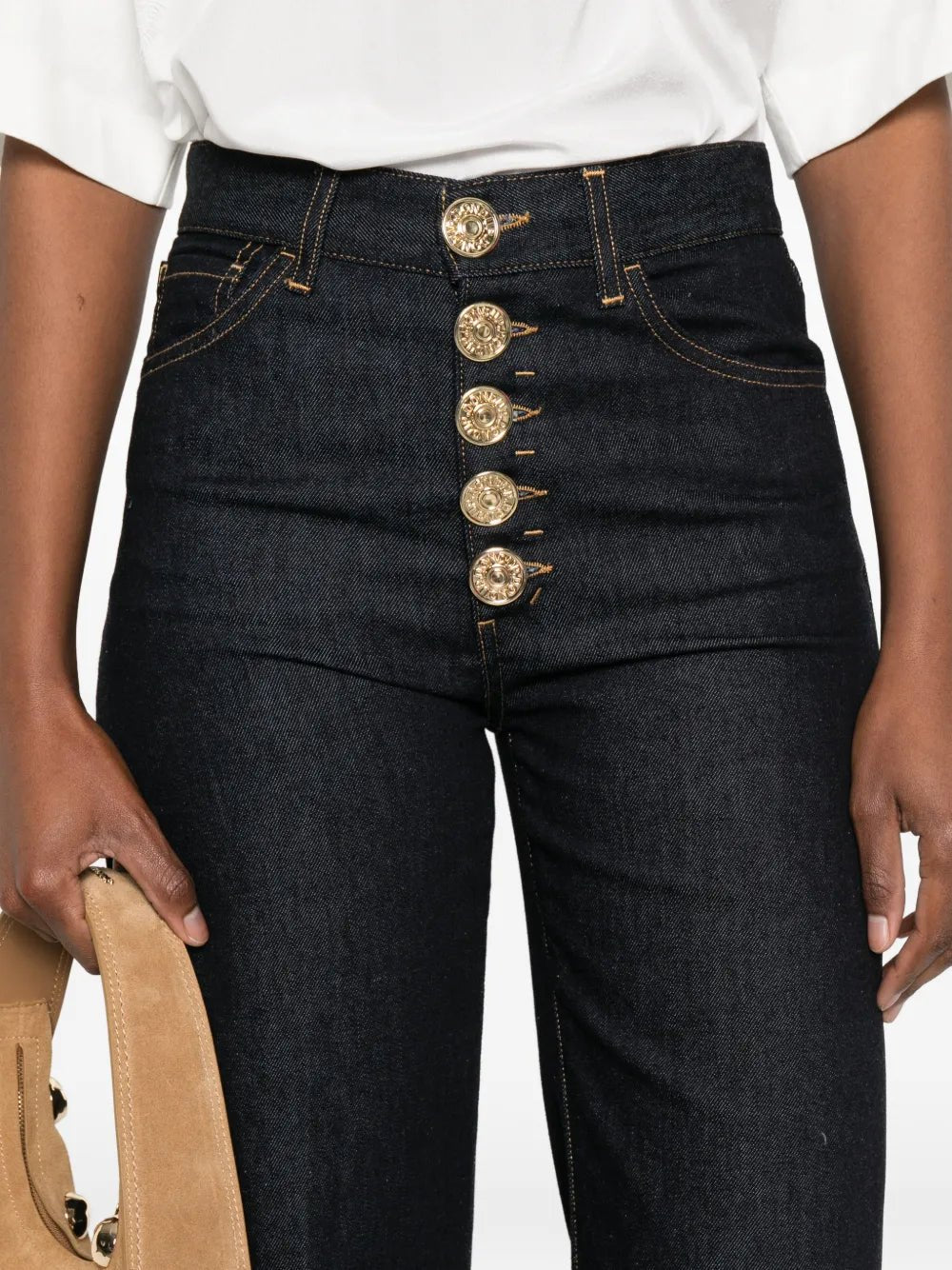 Jeans Amber in denim scuro vita alta con bottoni gioiello - YES SHOPJeansDONDUPDP619B/DD/DFH331D-W24