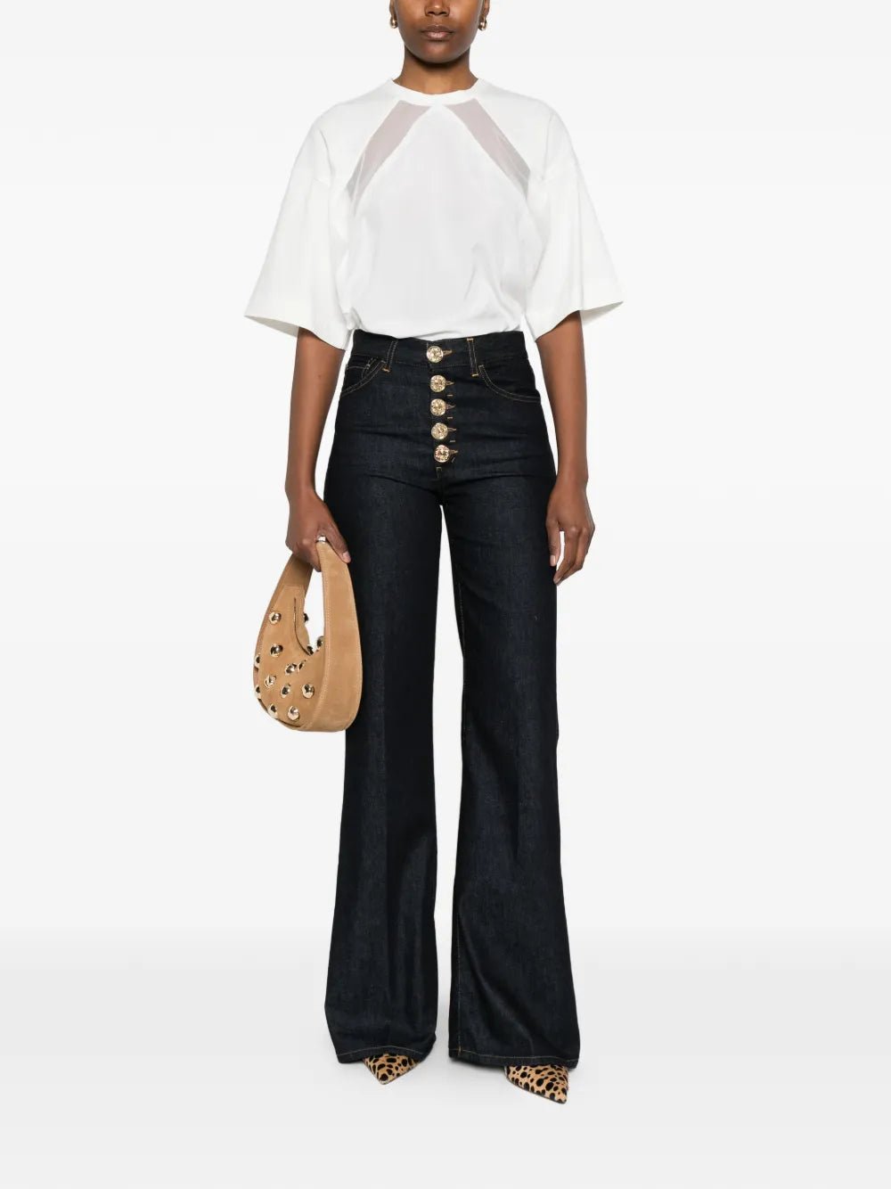 Jeans Amber in denim scuro vita alta con bottoni gioiello - YES SHOPJeansDONDUPDP619B/DD/DFH331D-W24