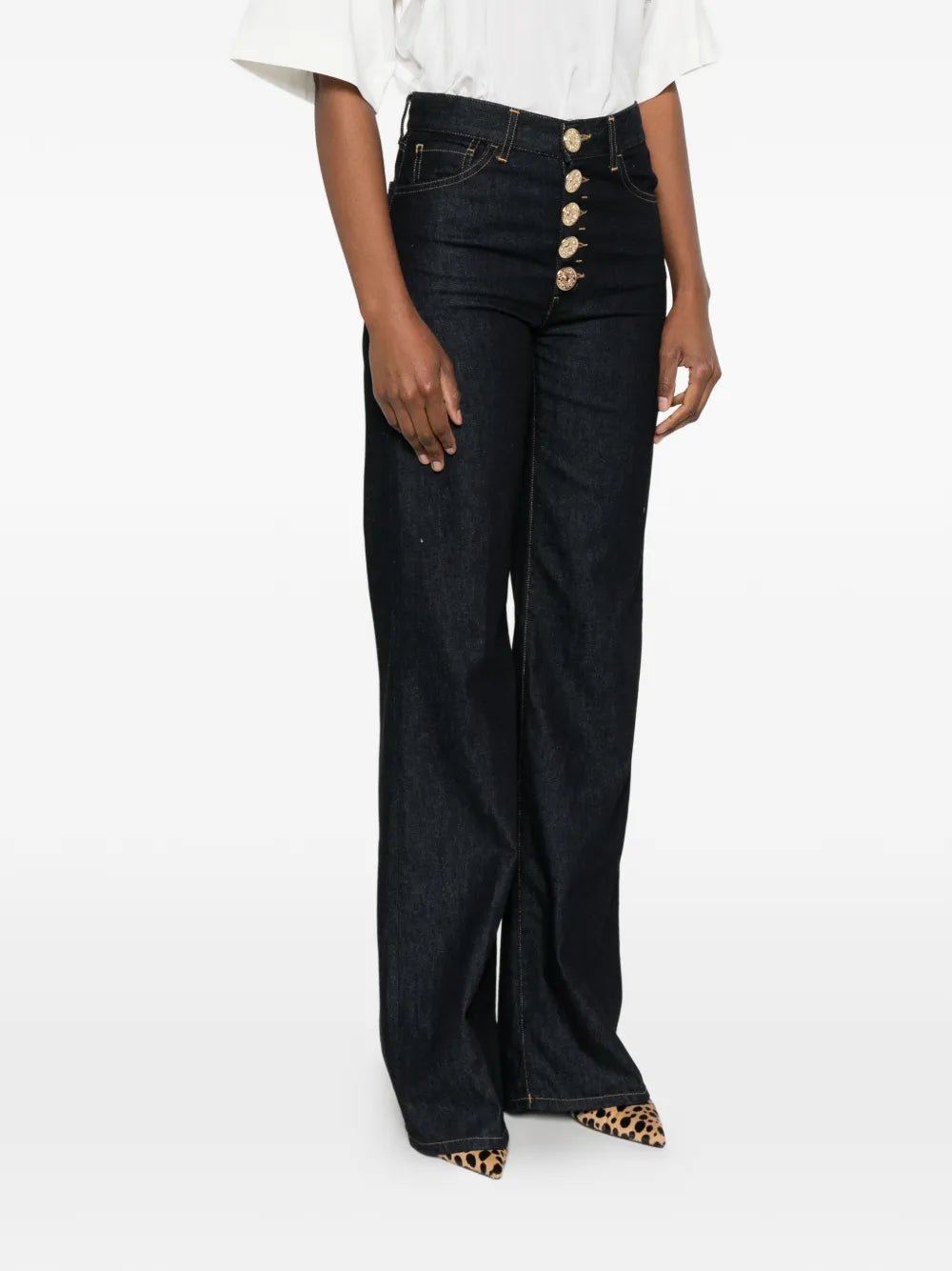 Jeans Amber in denim scuro vita alta con bottoni gioiello - YES SHOPJeansDONDUPDP619B/DD/DFH331D-W24