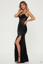 Abito lungo nero con spacco laterale drappeggiato e bustier in merletto - YES SHOPAbitiKIKI RIKI59757-XXS8342675068771