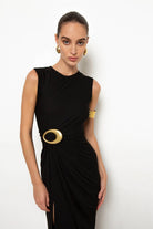 Abito Victoria lungo in lycra nero giromanica con anello e drappeggio laterale - YES SHOPAbitiALBERTO AUDENINOVICTORIA-XXS