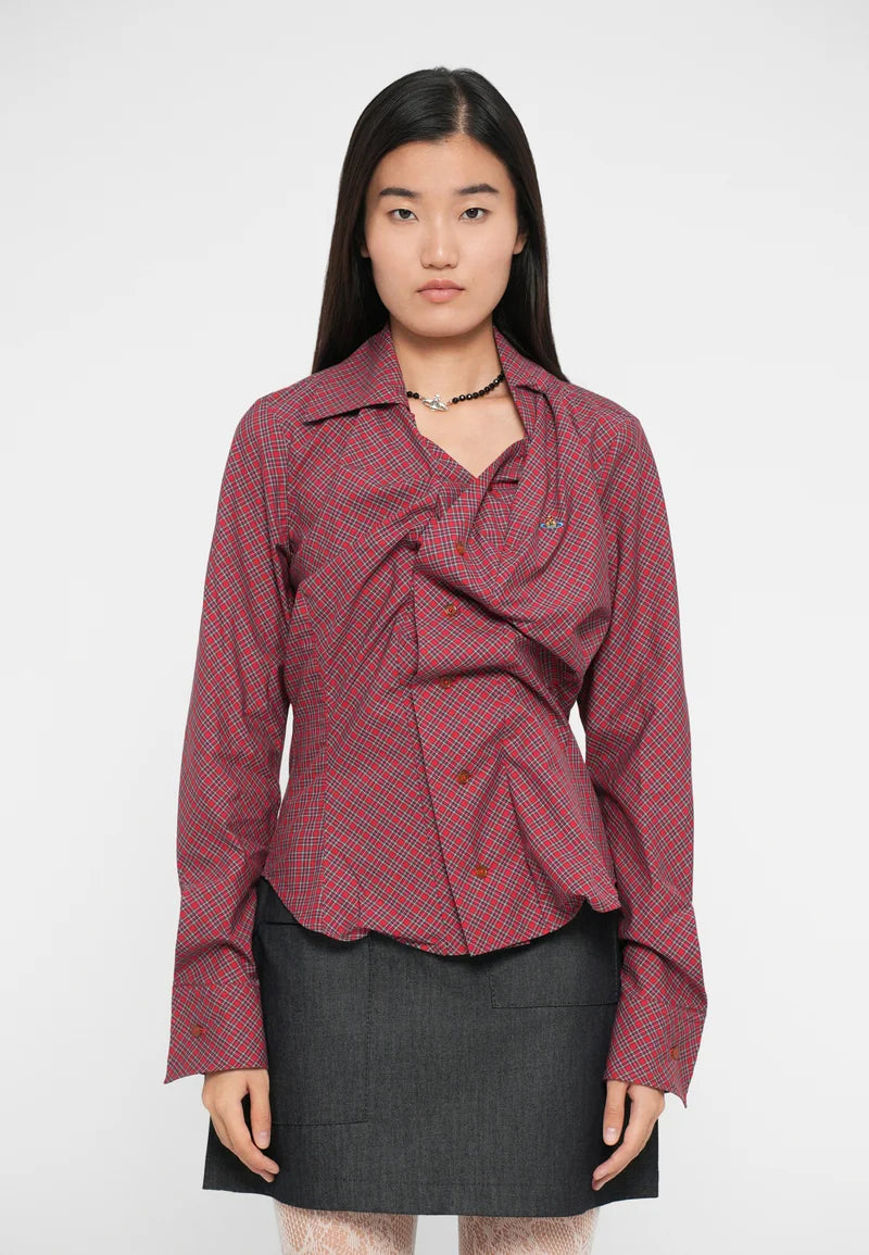 Camicia Drunken a Check Rosso con Logo