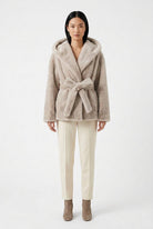 Giacca ecopelliccia panna con cappuccio e cintura - YES SHOPEcopellicceYES LONDONECO/030-IT 38/40