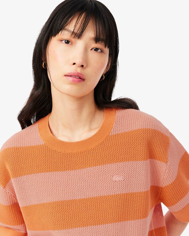 T-shirt in mesh arancio a righe rosa - YES SHOPT-shirtLACOSTEAF9859/00/4IM-IT 345355549676771