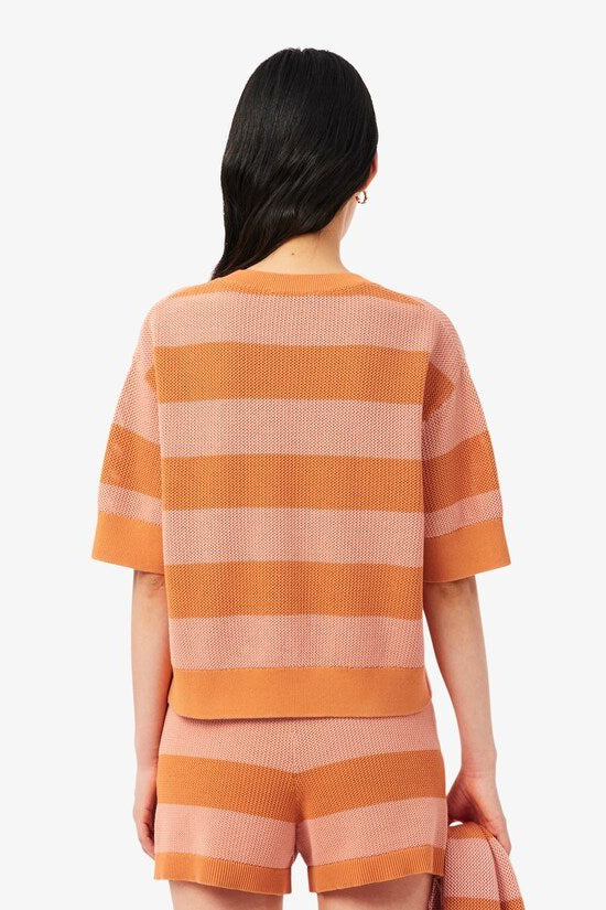 T-shirt in mesh arancio a righe rosa - YES SHOPT-shirtLACOSTEAF9859/00/4IM-IT 345355549676771