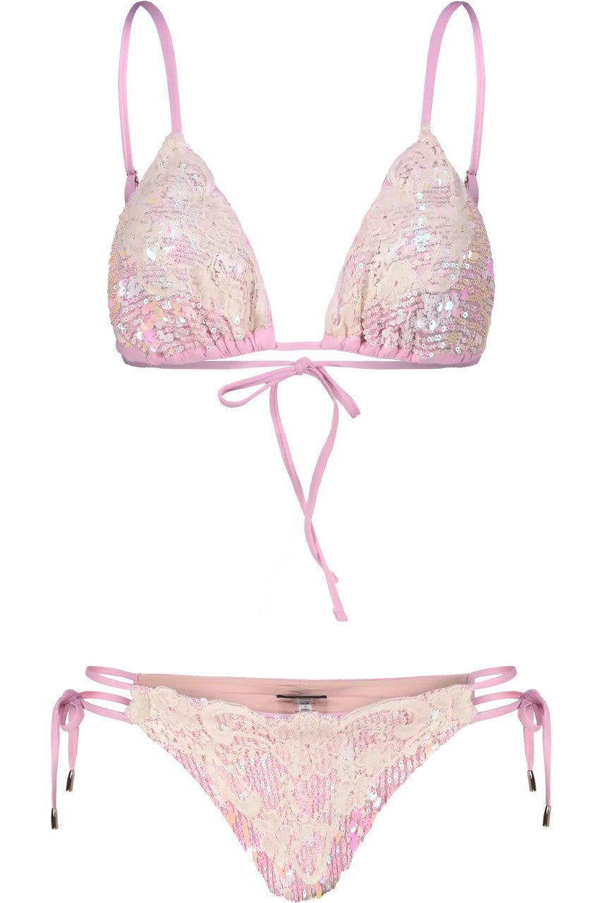 Bikini rosa triangolo e slip con pizzo e paillettes - YES SHOPCostumi da bagnoMISS BIKINIV6070S/PARO-XXS3807999843771