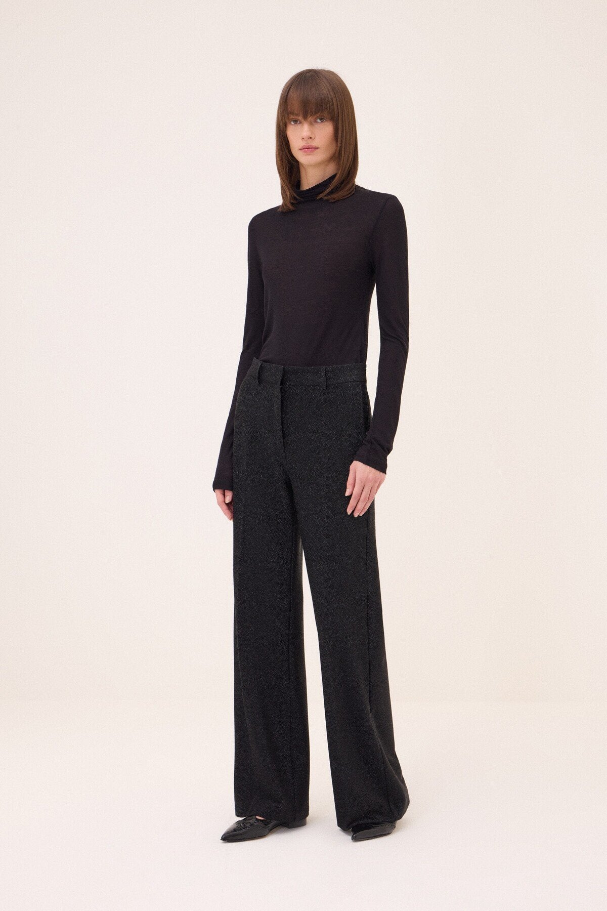 Pantalone a palazzo in lurex nero - YES SHOPPantaloniOTTOD'AMEDP0128-IT 344652799140971