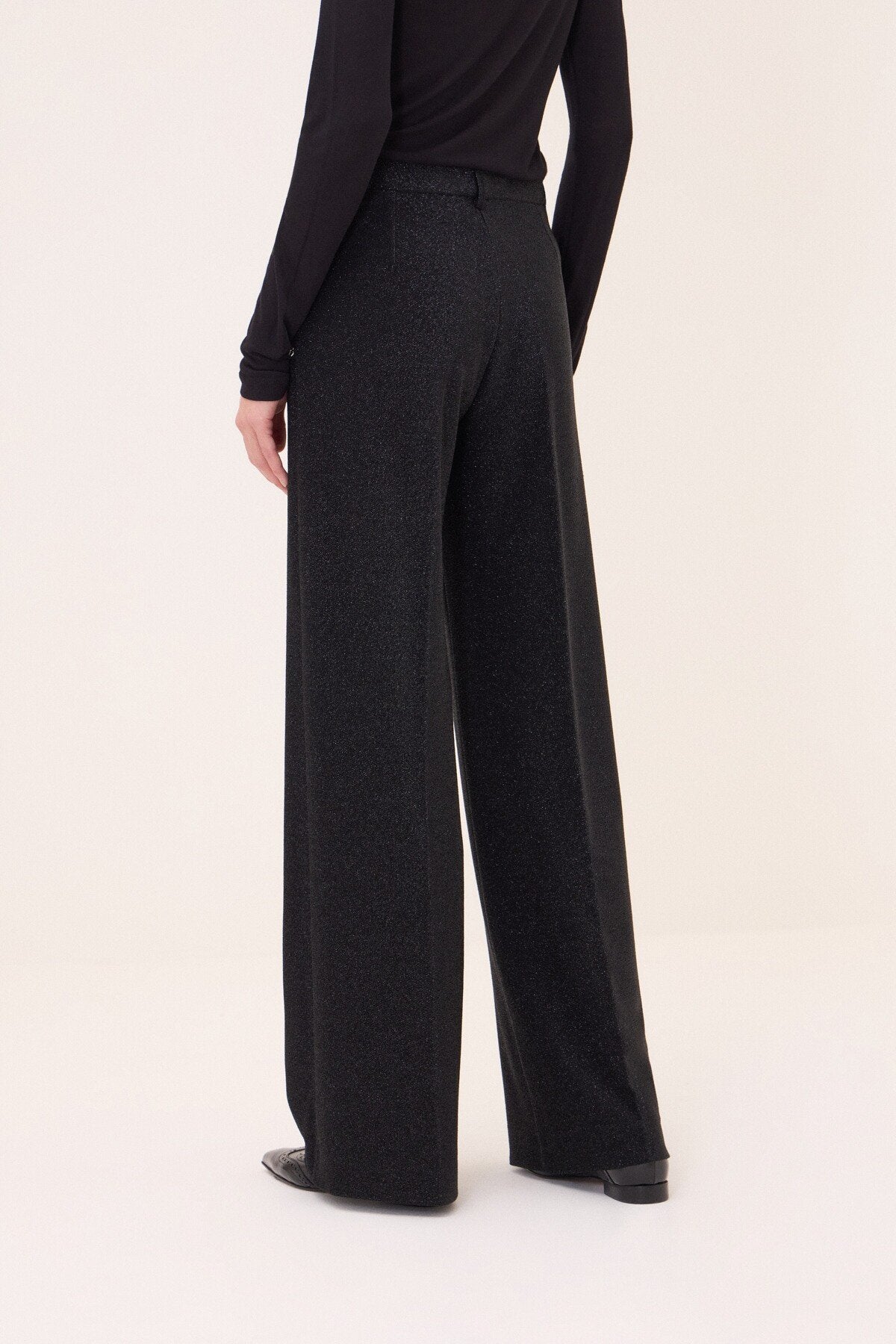 Pantalone a palazzo in lurex nero - YES SHOPPantaloniOTTOD'AMEDP0128-IT 344652799140971
