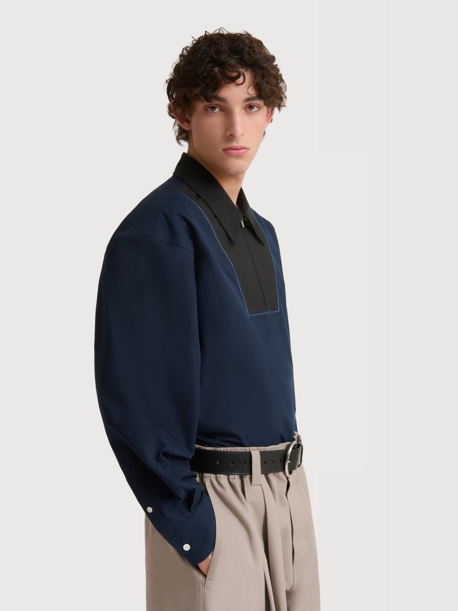 Camicia in popeline blu scuro con plastron zip - YES SHOPCamicieMARNICUMU0389J0 TCY65 00B90-IT 42