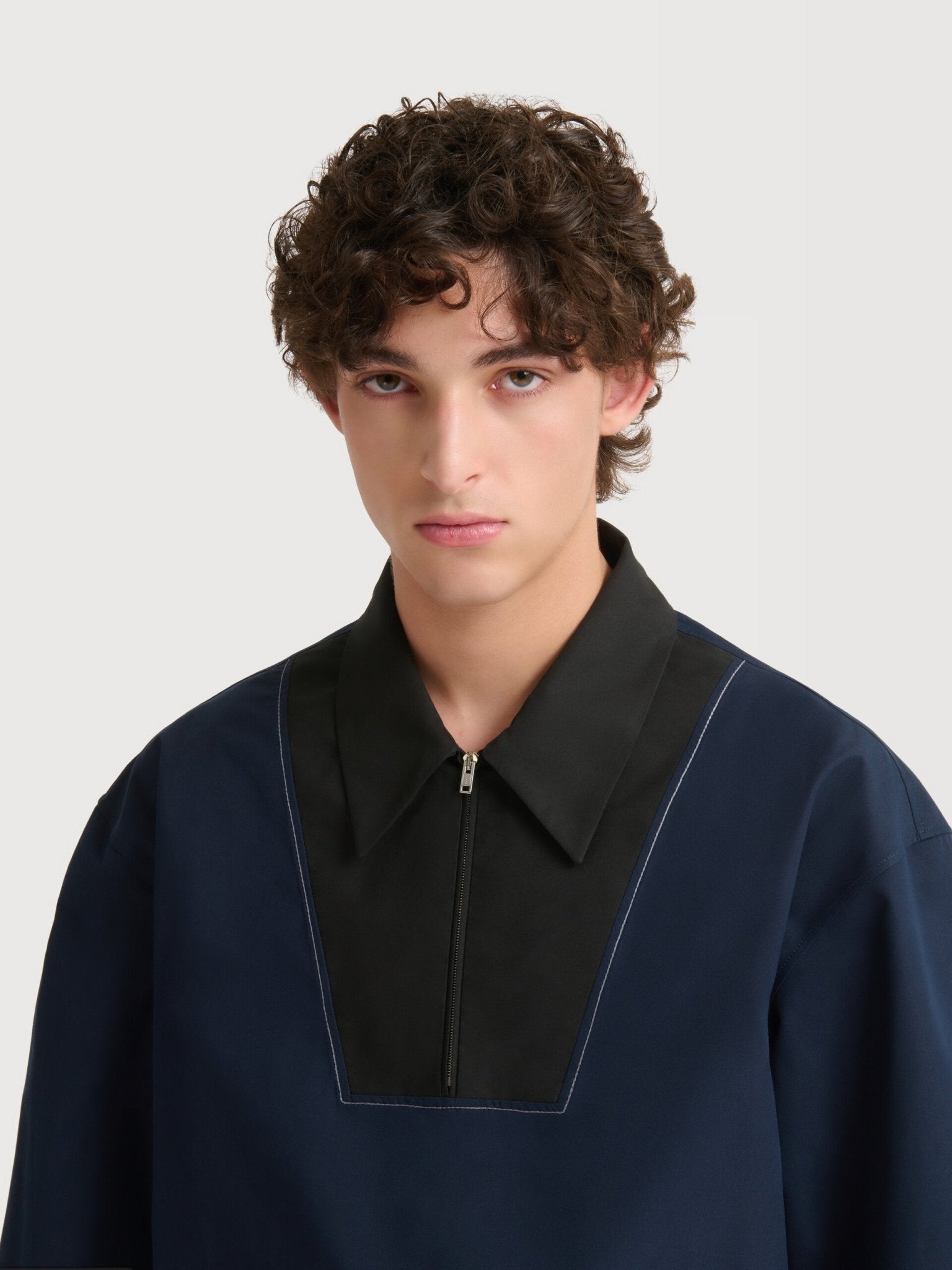 Camicia in popeline blu scuro con plastron zip - YES SHOPCamicieMARNICUMU0389J0 TCY65 00B90-IT 42
