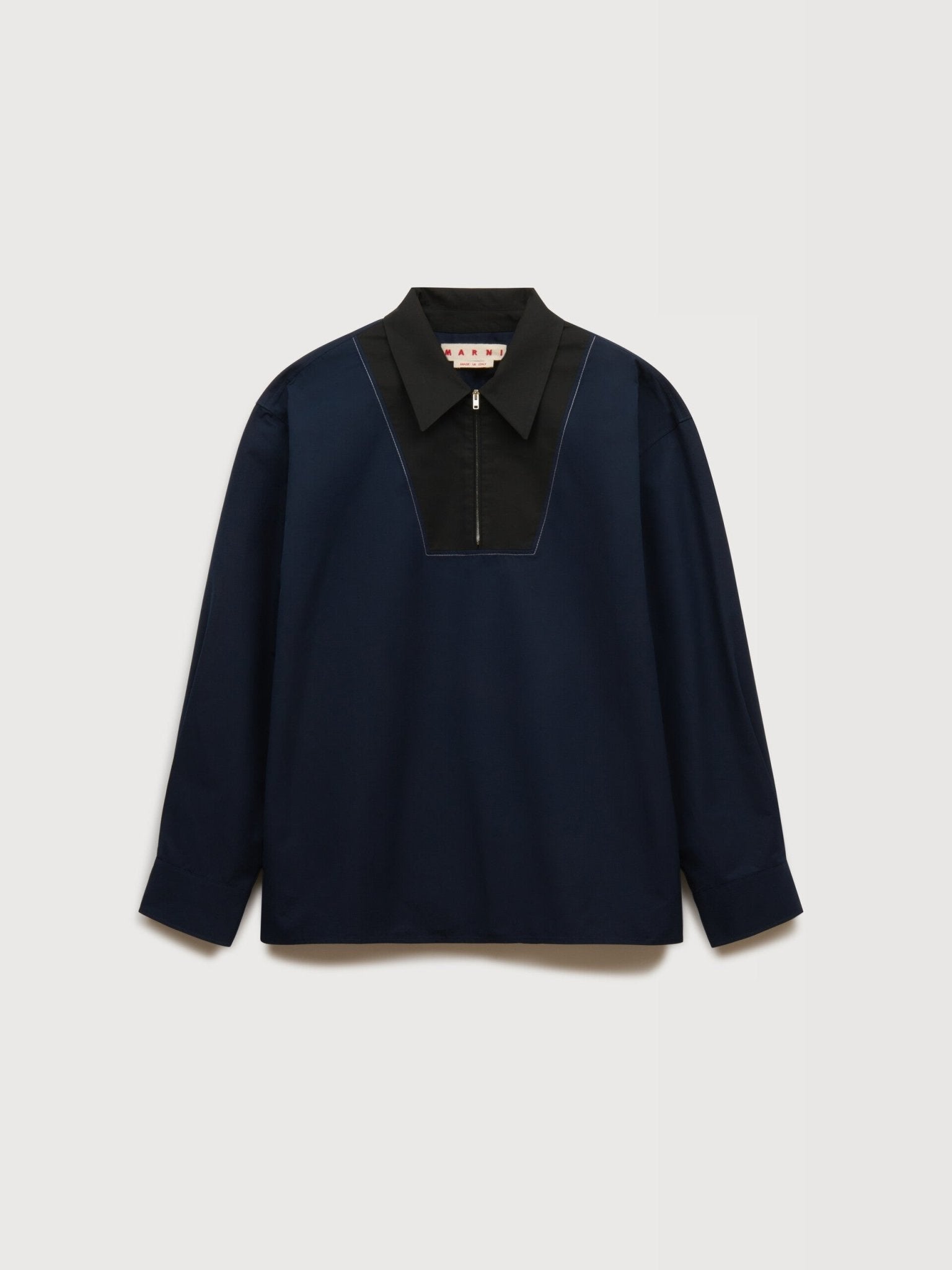 Camicia in popeline blu scuro con plastron zip - YES SHOPCamicieMARNICUMU0389J0 TCY65 00B90-IT 42