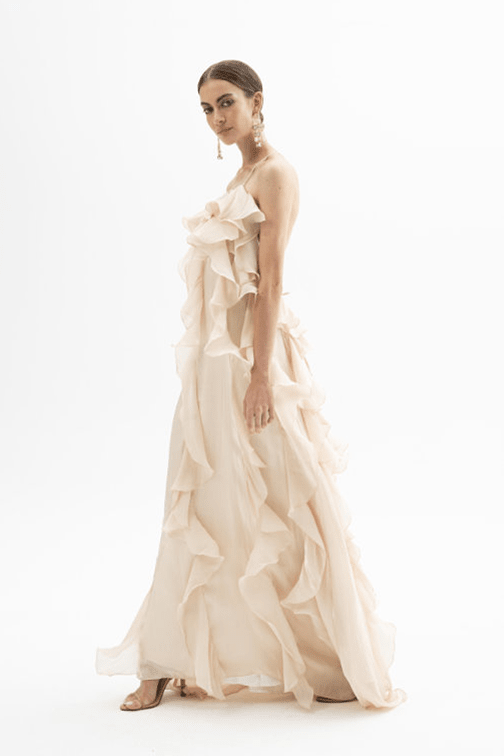 Abito lungo vaniglia satin con balze - YES SHOPAbitiACTUALEEAB004113-IT 34
