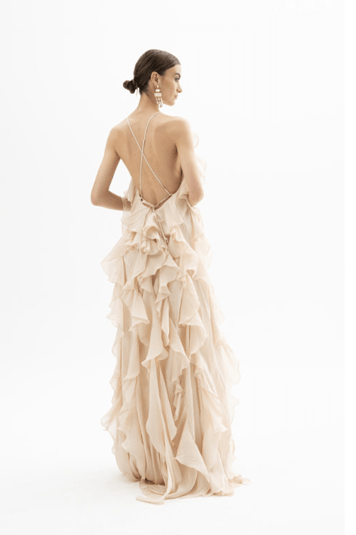 Abito lungo vaniglia satin con balze - YES SHOPAbitiACTUALEEAB004113-IT 34