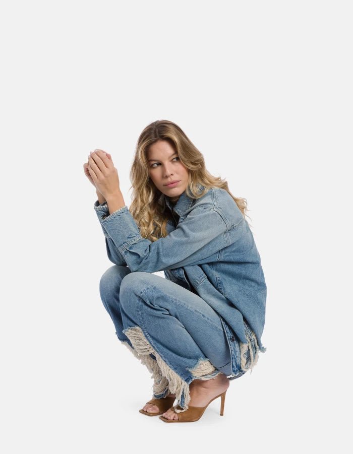 Camicia oversize in denim fondo sfrangiato - YES SHOPCamicieDONDUPDC460/DF0283D/800-IT 341164208863771