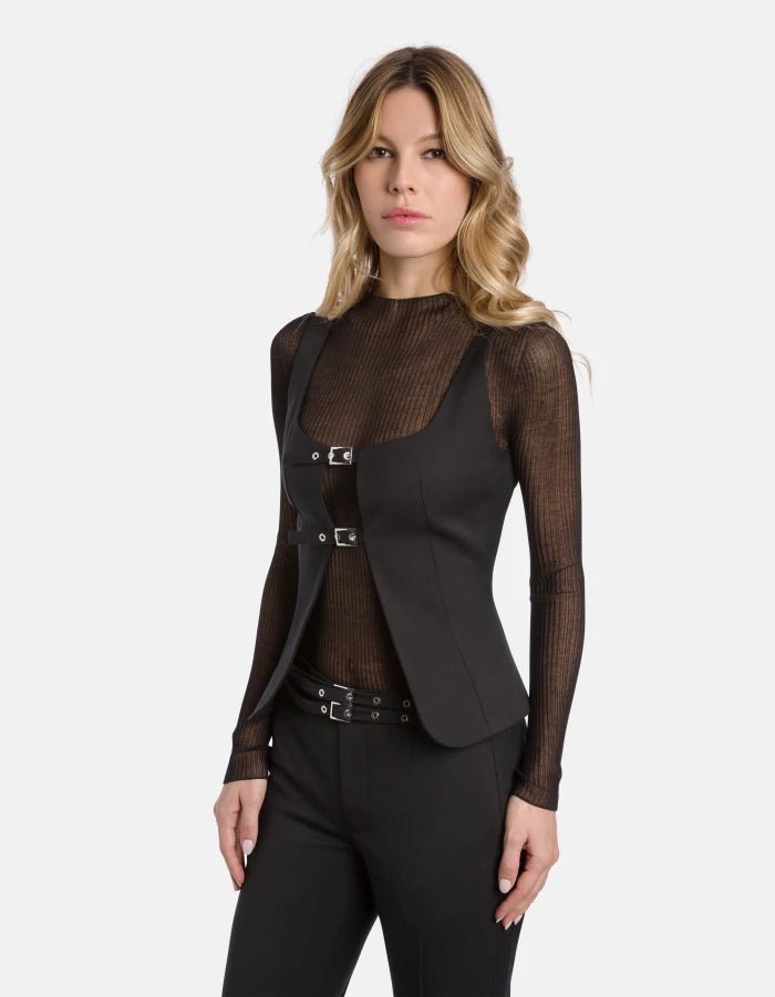 Top bustier nero con fibbie - YES SHOPTopDONDUPDC479/DD/WS0117D/999-IT 347082454503771