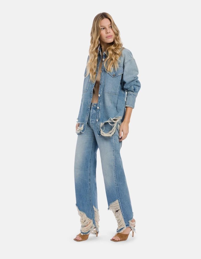 Camicia oversize in denim fondo sfrangiato - YES SHOPCamicieDONDUPDC460/DF0283D/800-IT 341164208863771