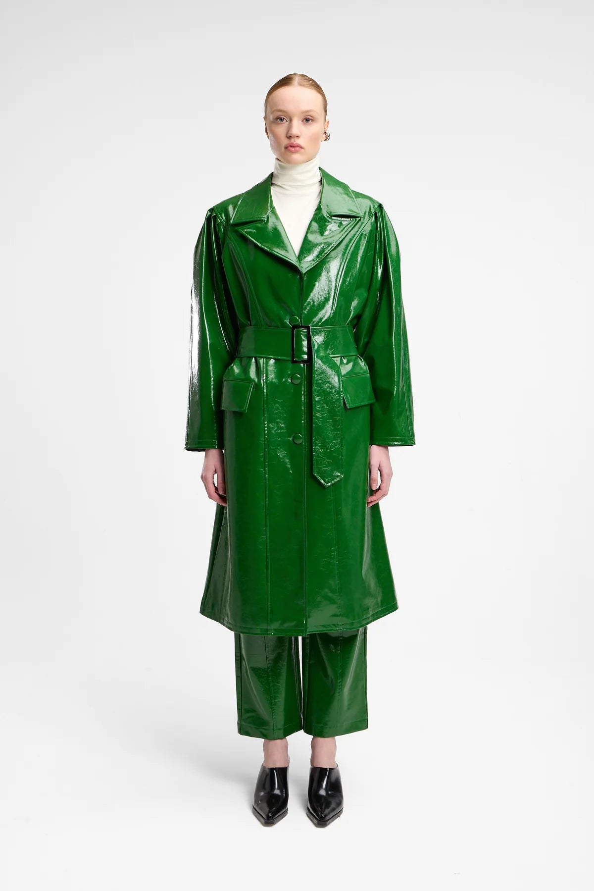 Trench Lungo in Vinile Verde