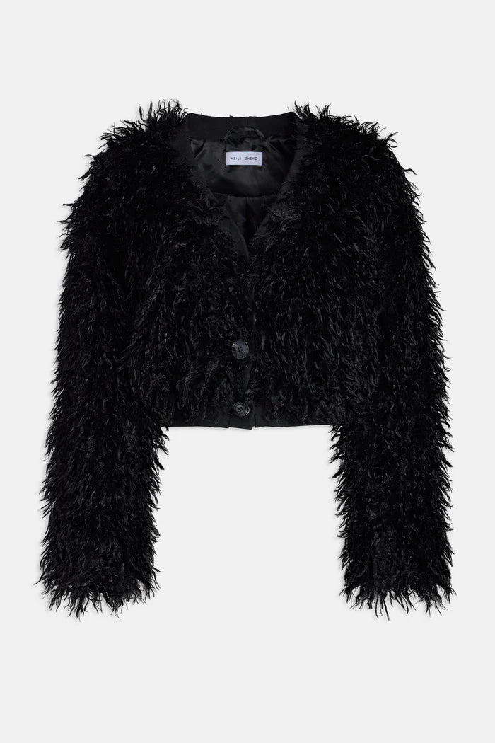 Cardigan corto in eco mongolia nero