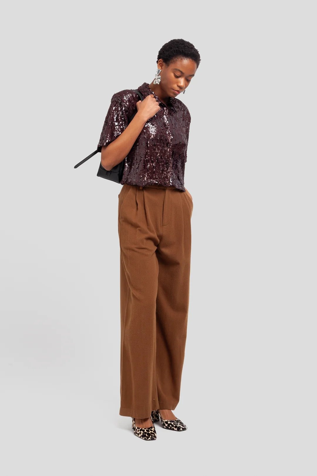 Camicia boxy in paillettes marrone - YES SHOPCamicieWEILI ZHENGF26CT08-6
