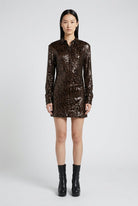 Mini abito camicia in paillettes marrone - YES SHOPAbitiWEILI ZHENGF26DC03-6