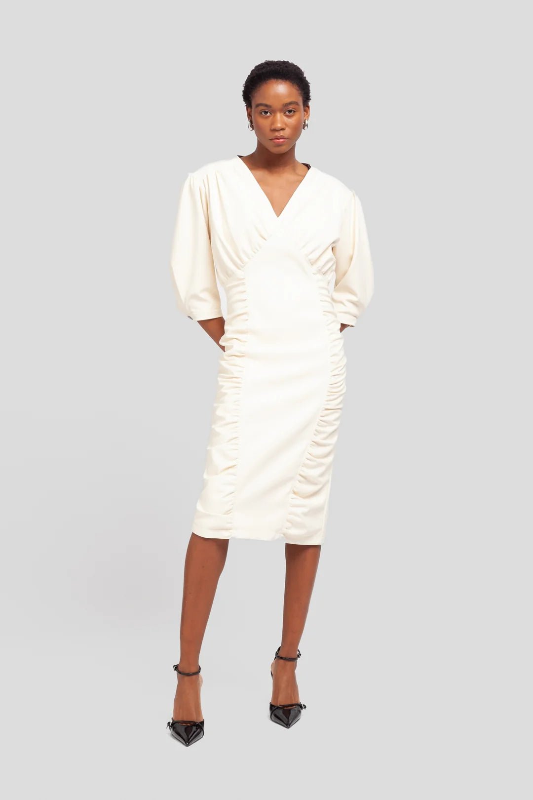 Abito midi latte con arricciature - YES SHOPAbitiWEILI ZHENGF26DL05-6