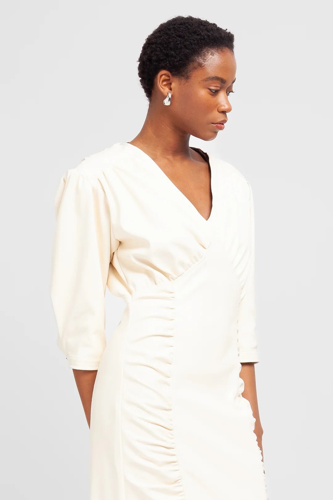 Abito midi latte con arricciature - YES SHOPAbitiWEILI ZHENGF26DL05-6