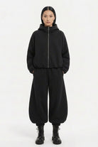 Felpa nera oversize con cappuccio e dettagli in ecopelle - YES SHOPFelpeWEILI ZHENGF26FC06-6