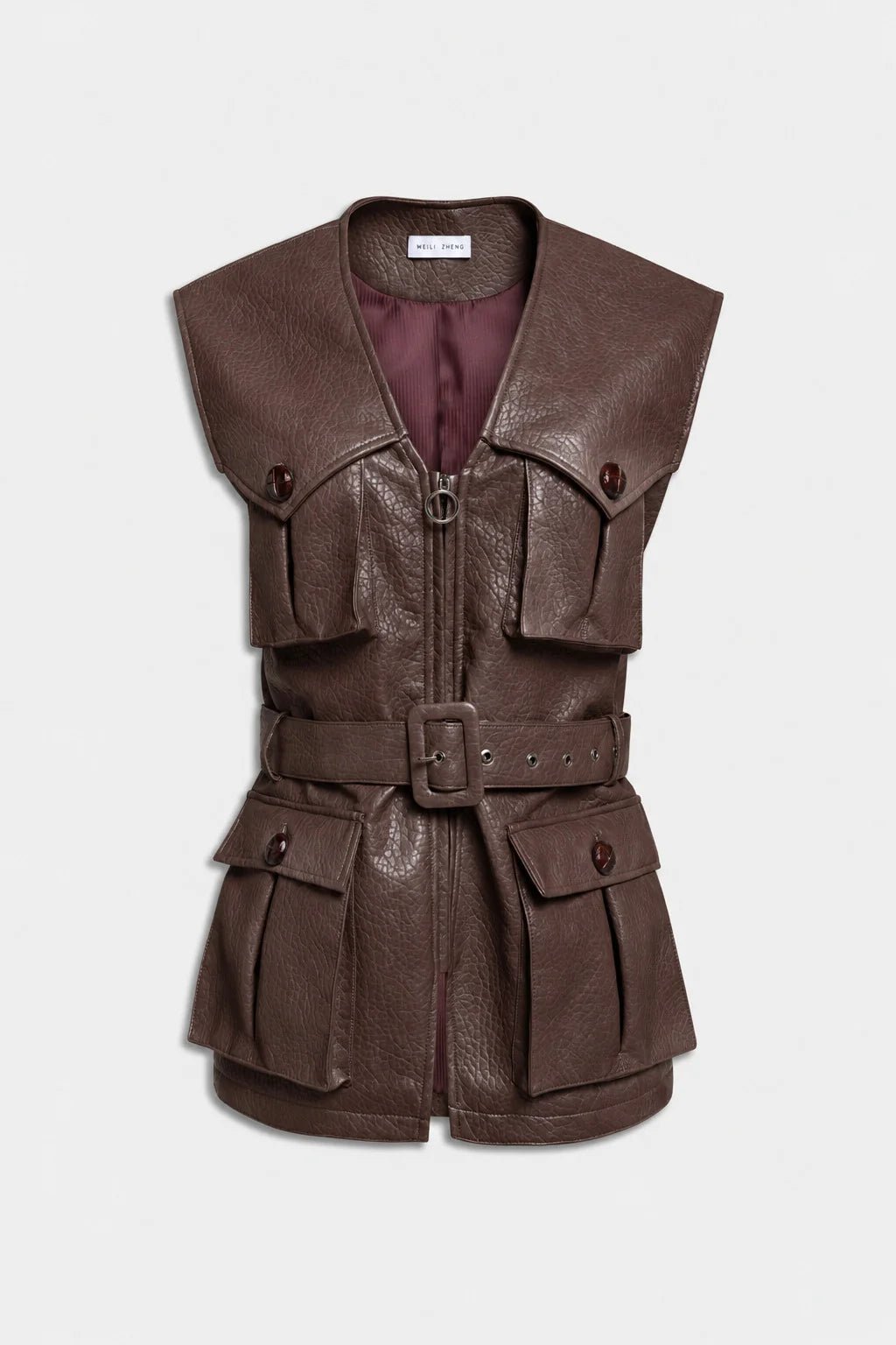 Maxi gilet marrone in ecopelle martellata - YES SHOPGiletWEILI ZHENGF26JG02-65244106091971