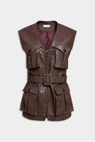 Maxi gilet marrone in ecopelle martellata - YES SHOPGiletWEILI ZHENGF26JG02-65244106091971