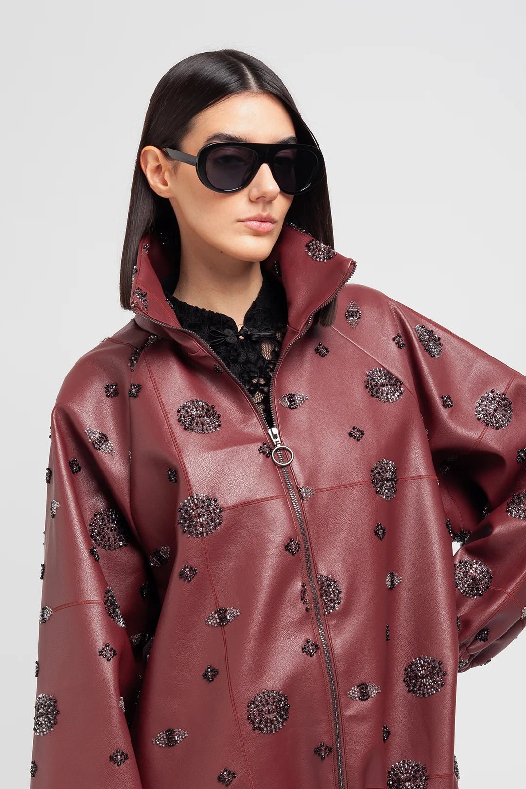 Bomber vino in ecopelle con applicazioni - YES SHOPGiubbottiWEILI ZHENGF26JK18-6
