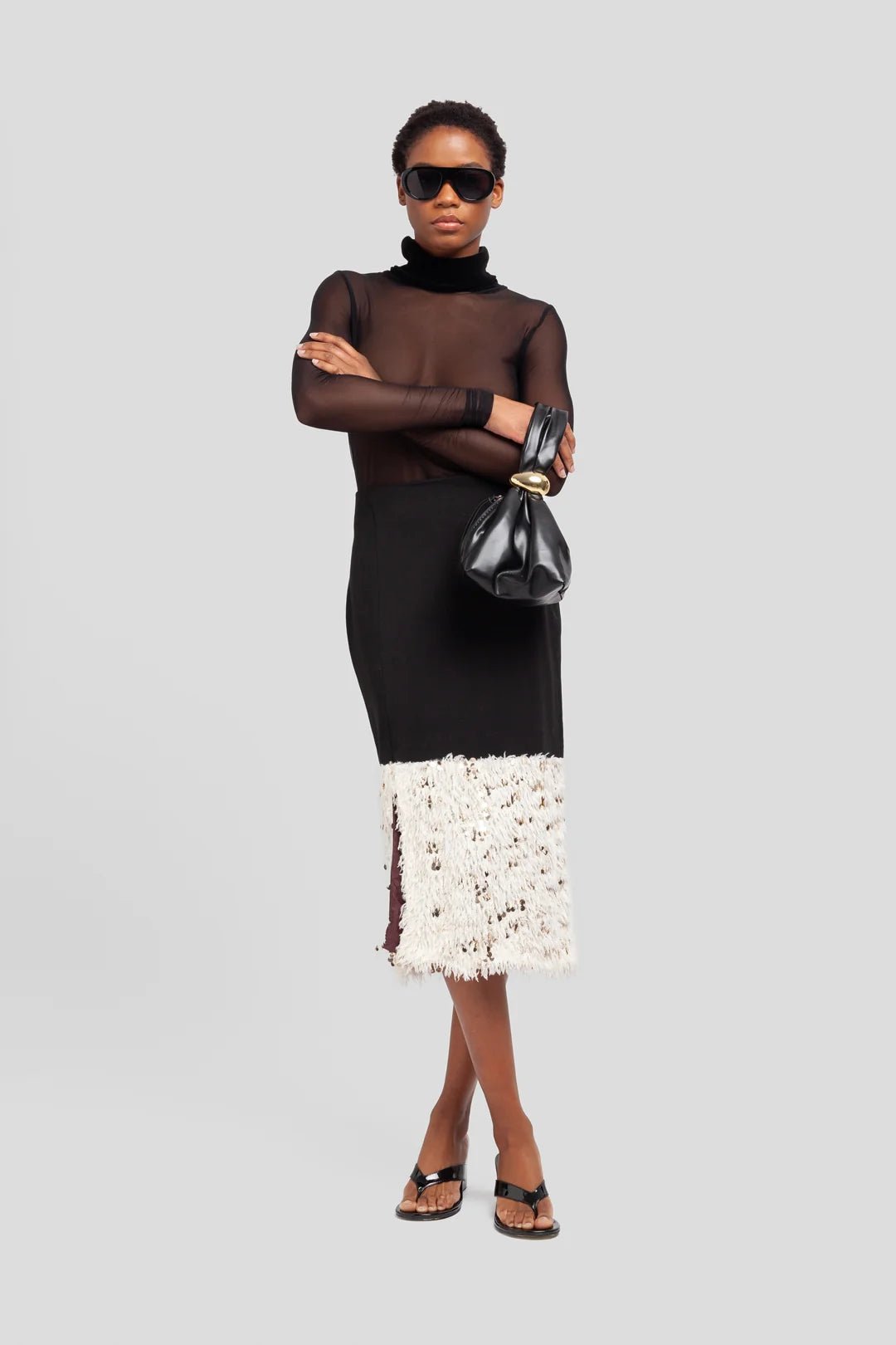Dolcevita in mesh nero con collo in velluto - YES SHOPMaglieWEILI ZHENGF26LT04-6