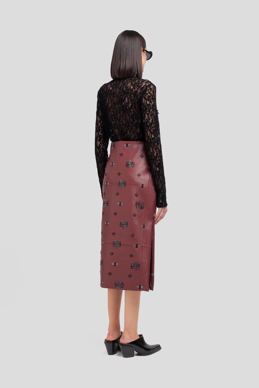 Gonna longuette in ecopelle vino con applicazioni - YES SHOPGonneWEILI ZHENGF26PG08-6