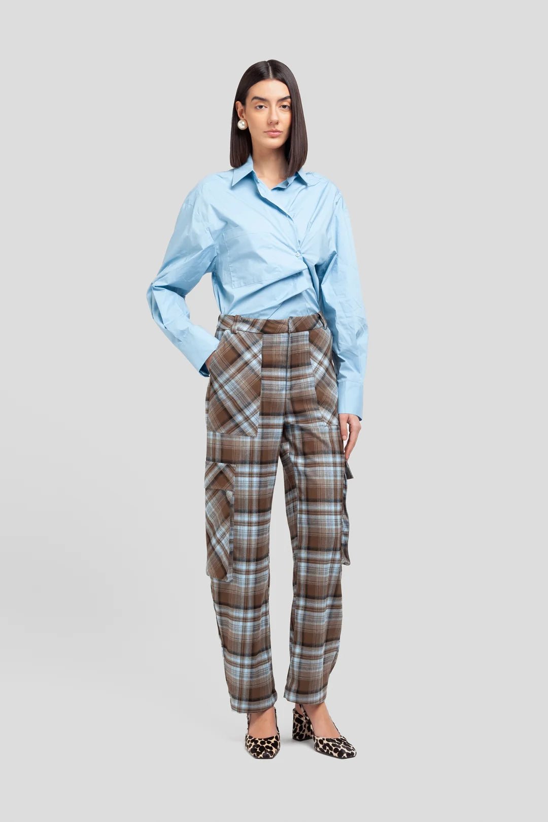 Pantalone cargo in tartan verde e azzurro - YES SHOPPantaloniWEILI ZHENGF26PL12-6