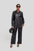 Pantalone gamba dritta in nappa nero - YES SHOPPantaloniWEILI ZHENGF26PL20-6