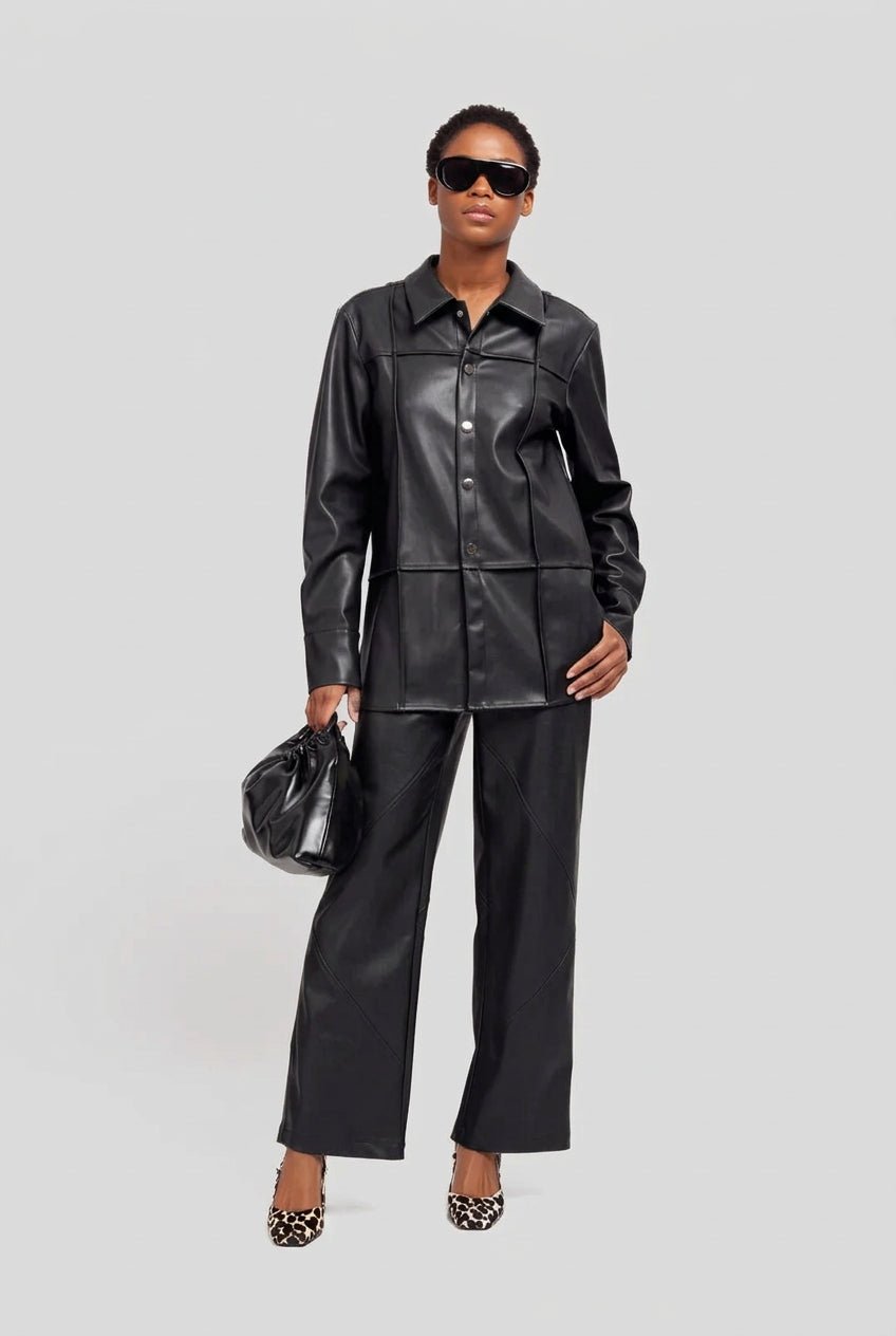 Pantalone gamba dritta in nappa nero - YES SHOPPantaloniWEILI ZHENGF26PL20-6
