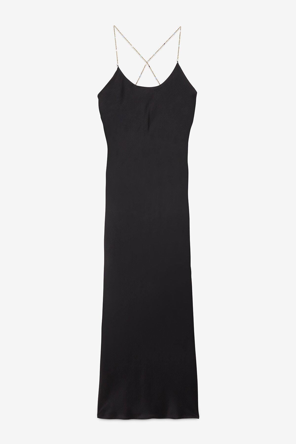 Abito lungo in raso nero con bretelle di perline - YES SHOPAbitiOTTOD'AMEDA5357-IT 348099611323771