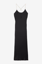 Abito lungo in raso nero con bretelle di perline - YES SHOPAbitiOTTOD'AMEDA5357-IT 348099611323771