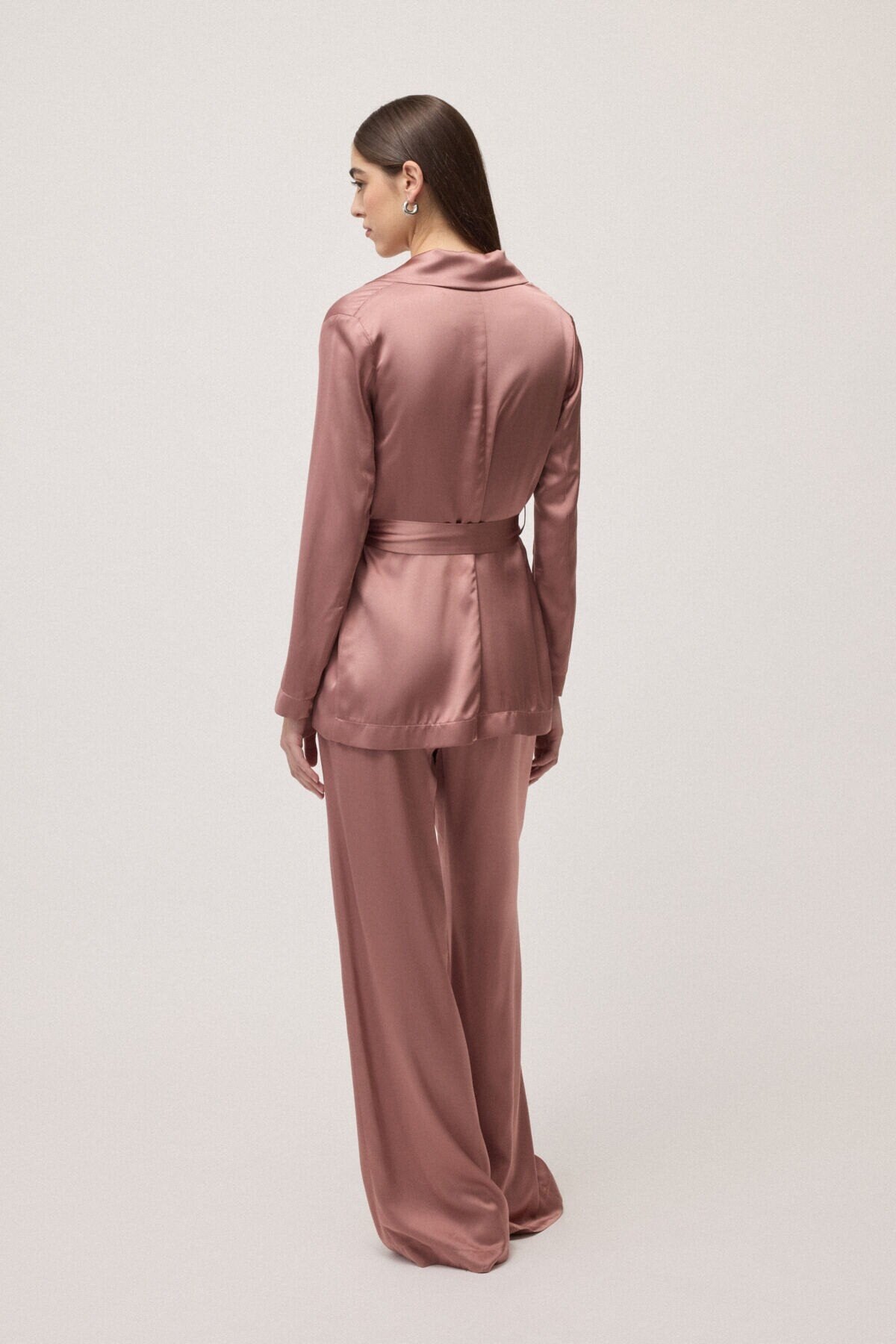 Giacca doppiopetto con cintura in raso di viscosa rosa antico - YES SHOPGiaccheOTTOD'AMEDG6206-IT 347808072950871