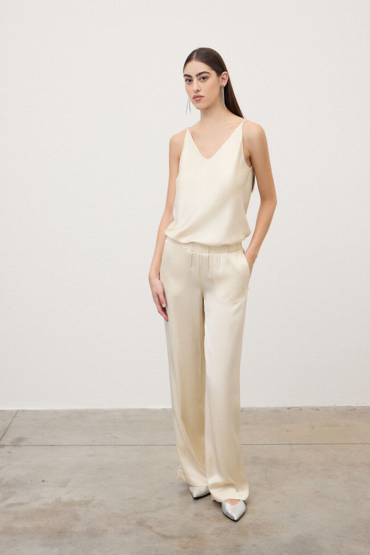 Pantaloni a palazzo latte satin in raso di viscosa - YES SHOPPantaloniOTTOD'AMEDP9661-IT 34