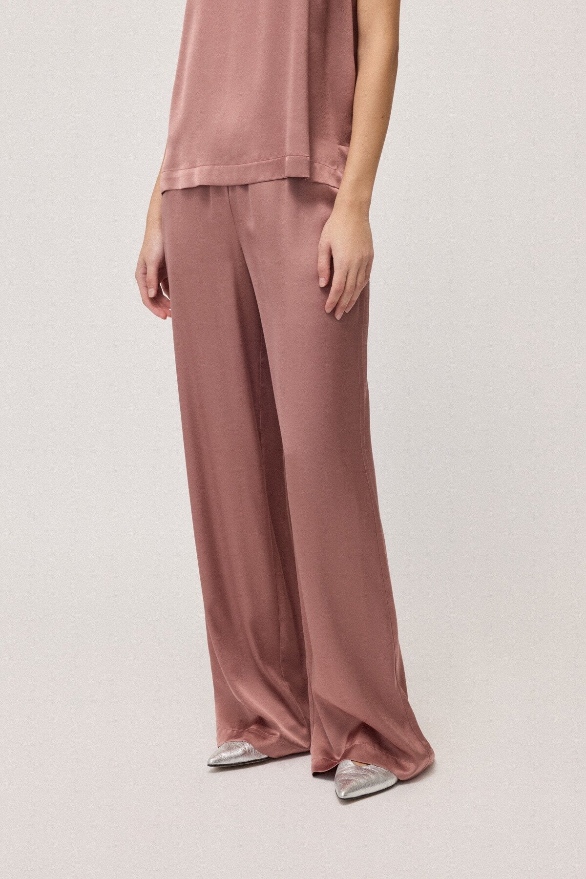 Pantaloni a palazzo rosa antico satin in raso di viscosa - YES SHOPPantaloniOTTOD'AMEDP9661-IT 343618072950871