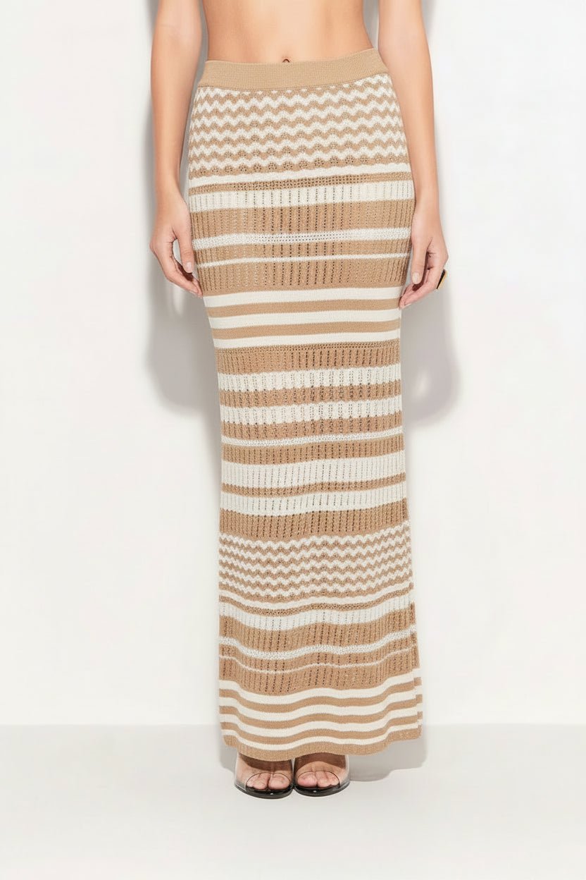 Gonna lunga in maglia a righe bianche e beige - YES SHOPGonneAKEPGOKD13207-XXS1955549676771