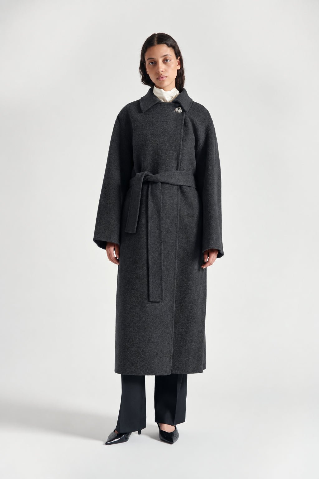 Cappotto vestaglia Coralia antracite con spilla gioiello - YES SHOPCappottiGRIFONIG1AC0027-IT 38/407870700160971