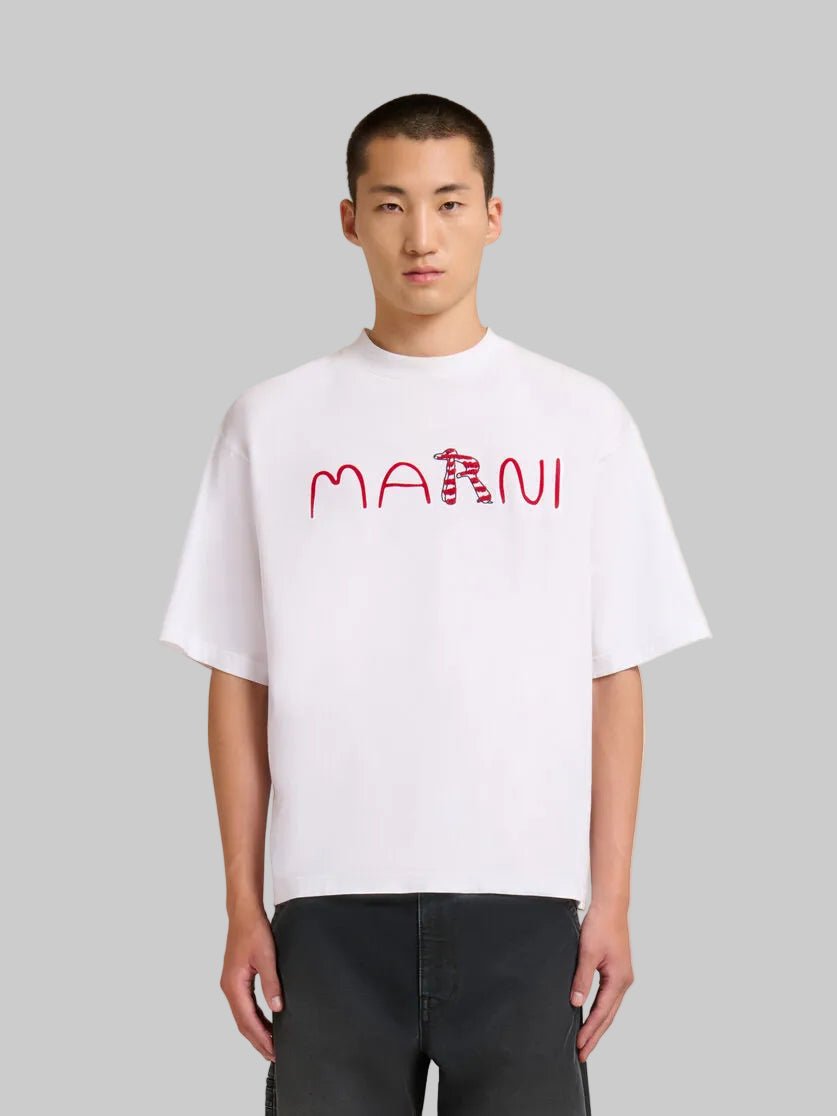 T-shirt bianca con logo Marni Animal Alphabet floccato - YES SHOPT-shirtMARNIHUMU0223S2USCY86-IT 427897214652771